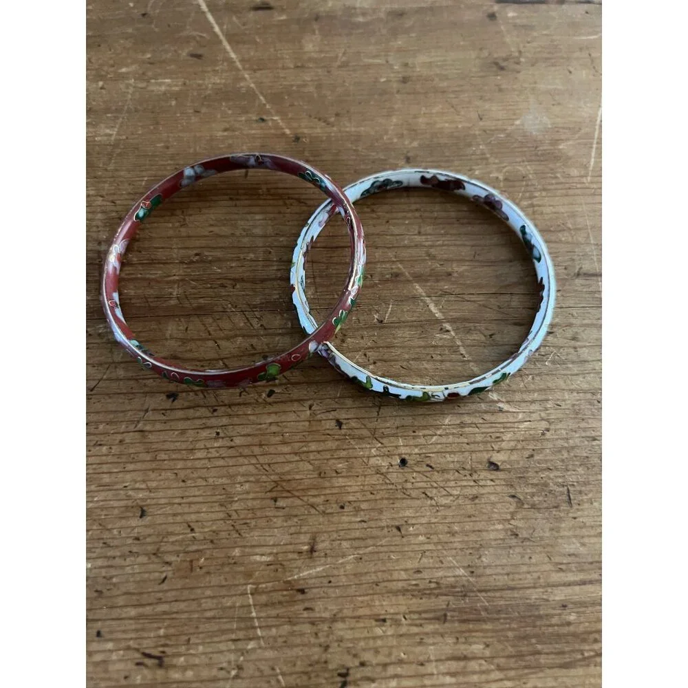Vintage Cloisonne' Bangles White and red